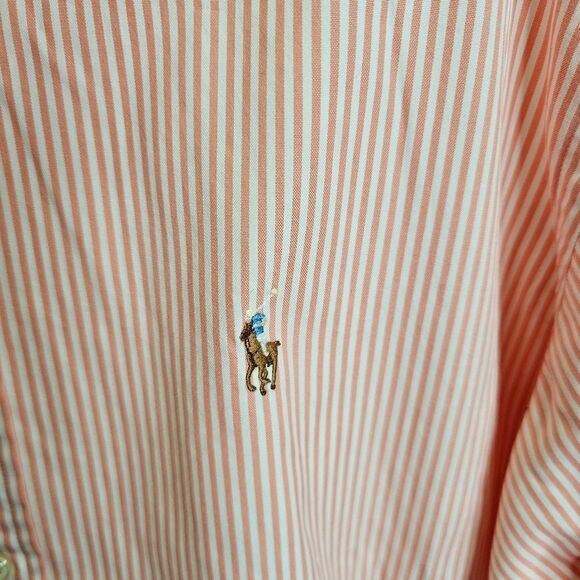 Ralph Lauren Orange Striped Classic Fit Button Down Shirt Size 16 1/2 - Picture 4 of 9